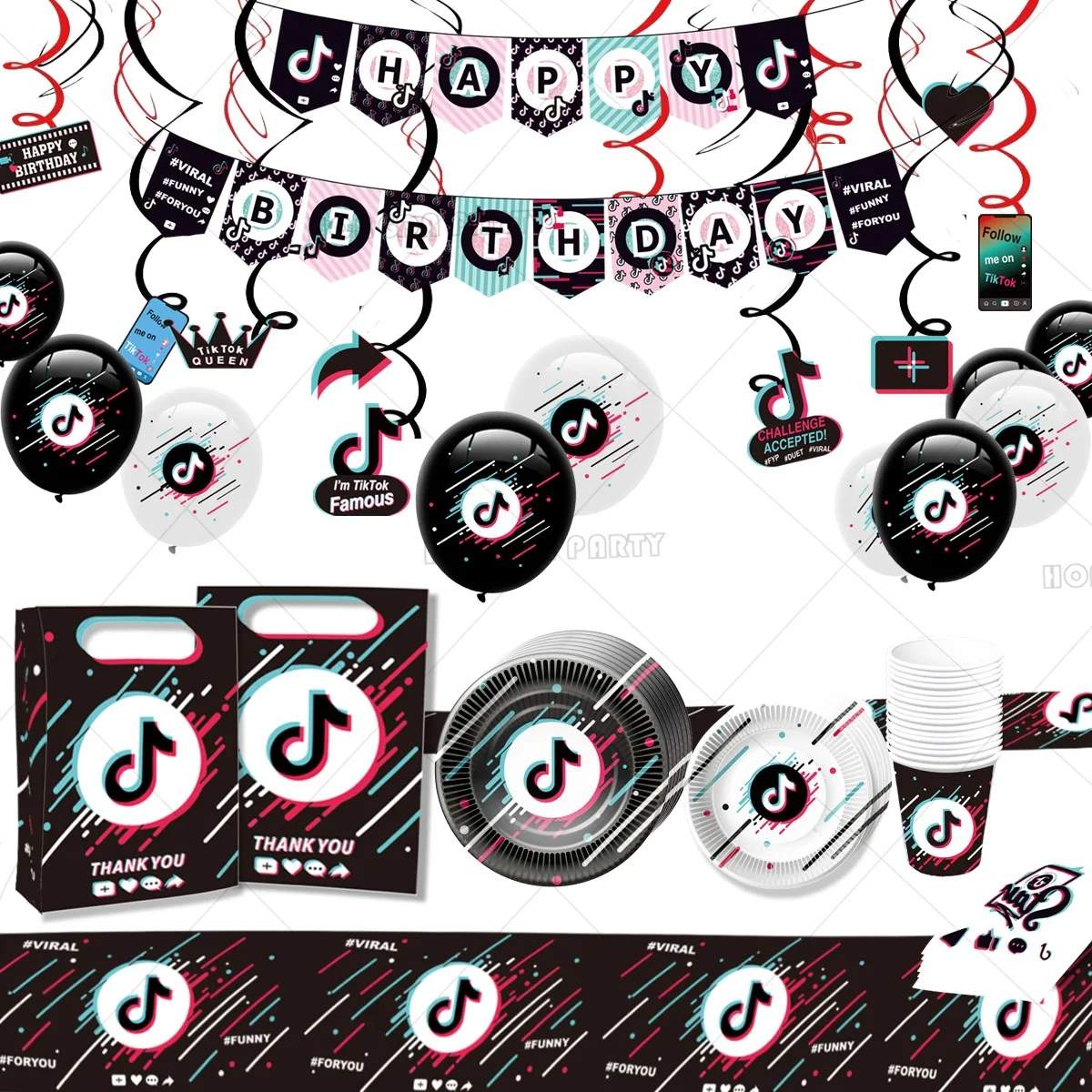 

92Pcs Music Note Theme Supplies Happy Birthday Party Favors Include Printing Banner Balloons Plastic Tableware Set For Party