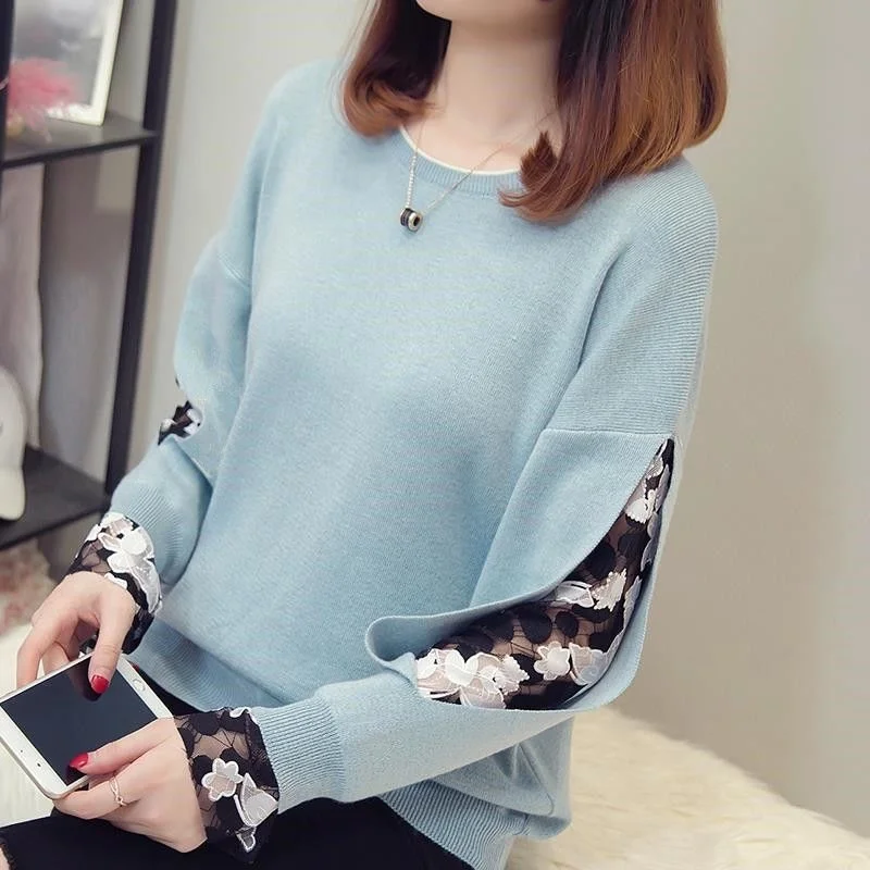 

Sweater Women Knitwear Ladies Long Sleeve Casual Female Pullover Spring Autumn Clothes Hollow Out Mesh Patchwork Knitted Tops