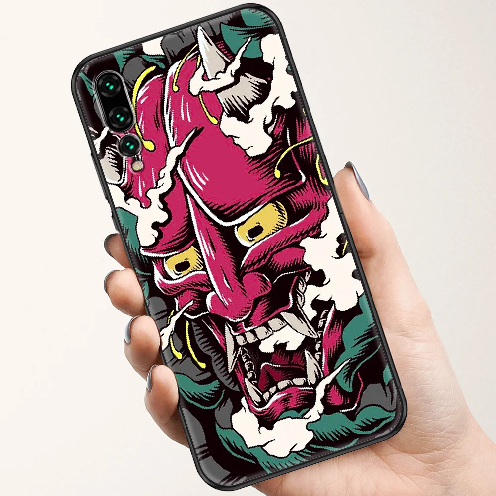 Чехол для телефона с японской маской Oni samurai Huawei P Mate P10 P20 P30 P40 10 20 Smart Z Pro Lite черный