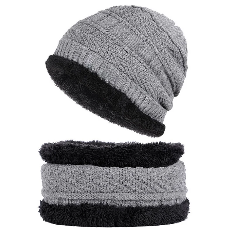 

Unisex Knitted Hat Fashion Winter Thick Warm Fleece Lined Neck Warmer Scarf Set For Snowboard Skiing Skating