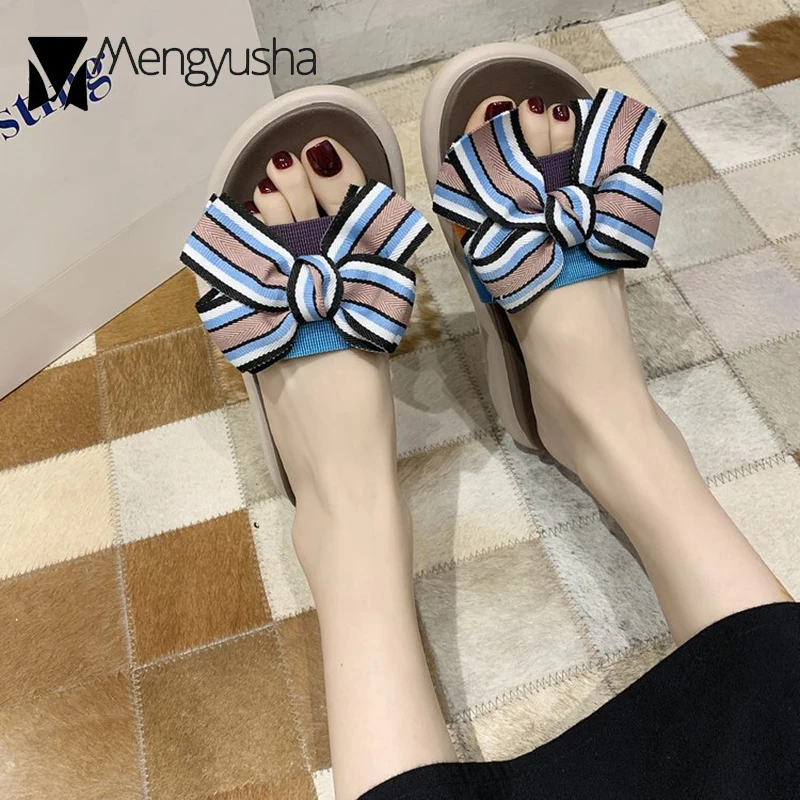 Смешанные Цвет из плотной ткани с бантиком-бабочкой на платформе Женские