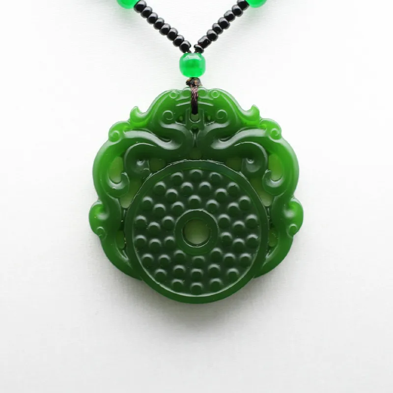 

Natural Green Jade Dragon Pendant Necklace Chinese Double-sided Hollow Carved Charm Jewelry Fashion Amulet for Men Women Gifts