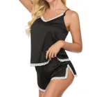 Женское сексуальное однотонное атласное шелковое нижнее белье, одежда для сна, женская ночная сорочка средней посадки, черный пижамный комплект, женский костюм 2021