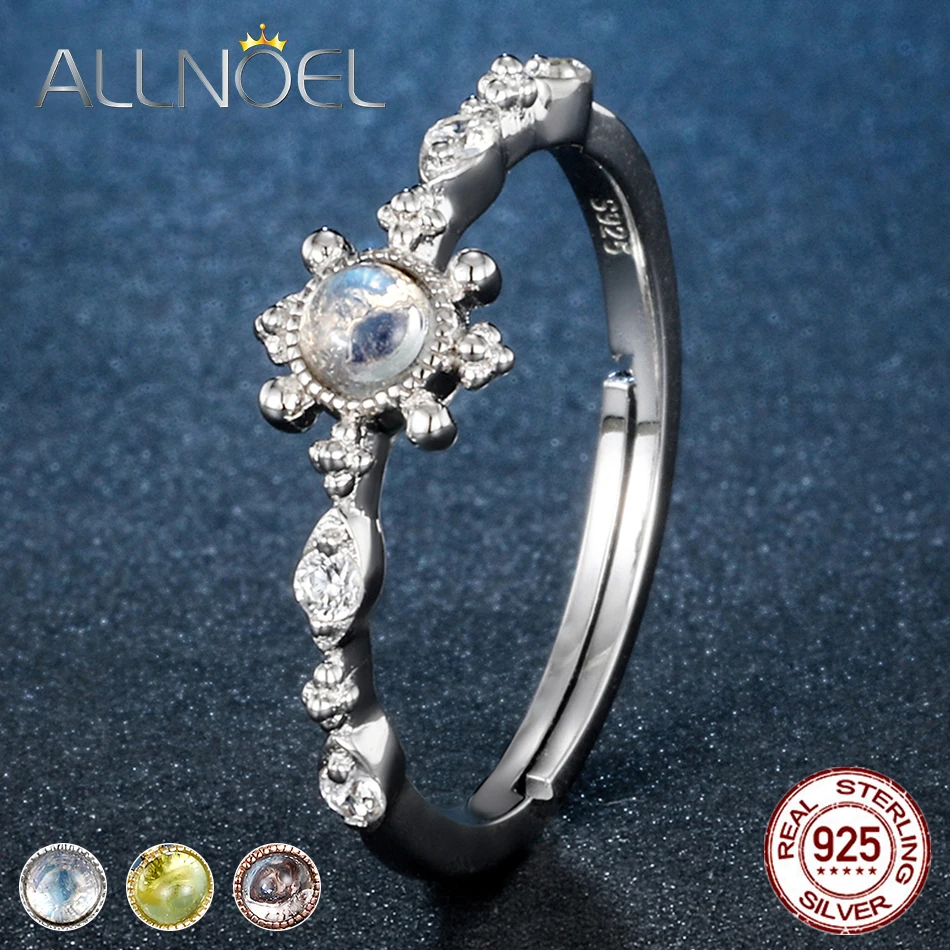 ALLNOEL 925 пробы серебряные кольца для женщин натуральный лунный камень голубой