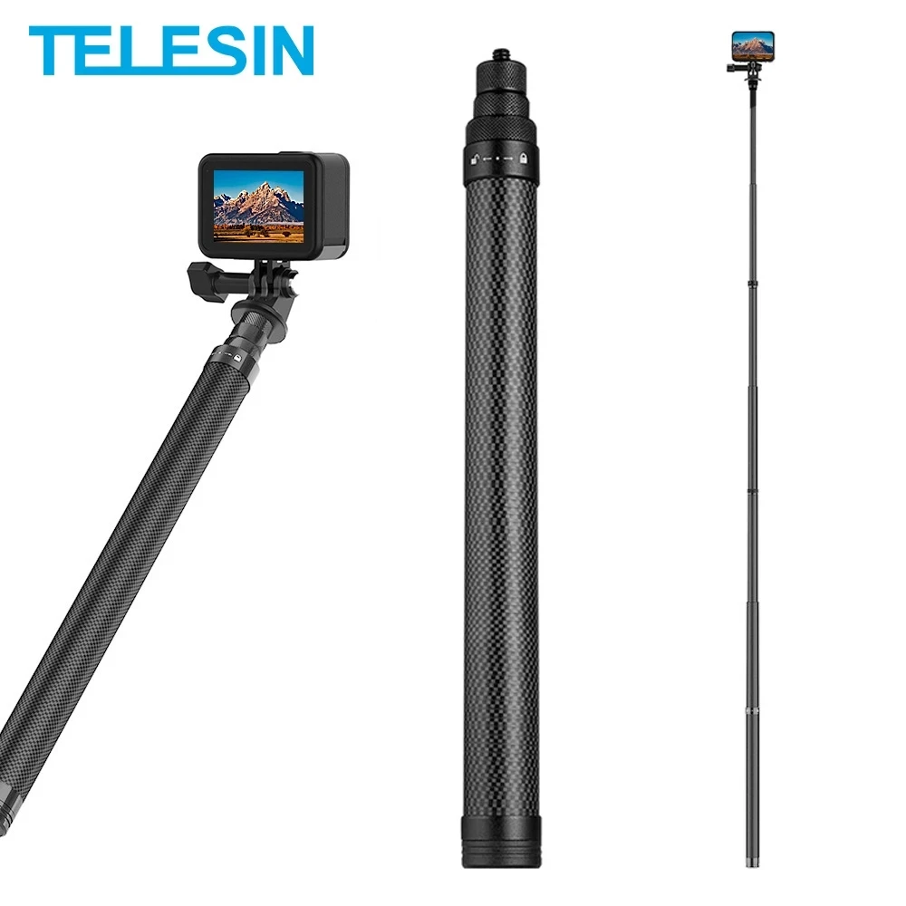 

TELESIN 116 cm Carbon Fiber Monopod Selfie Stick Extendable W 1/4 Screw For GoPro 11 10 Insta360 One X3 X2 RS DJI Osmo Action 3