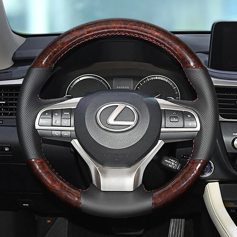 

DIY Hand-Stitched Peach Wood Grain Leather Car Steering Wheel Cover for Lexus ES200 NX200 RX300 ES300h UX Auto Accessories