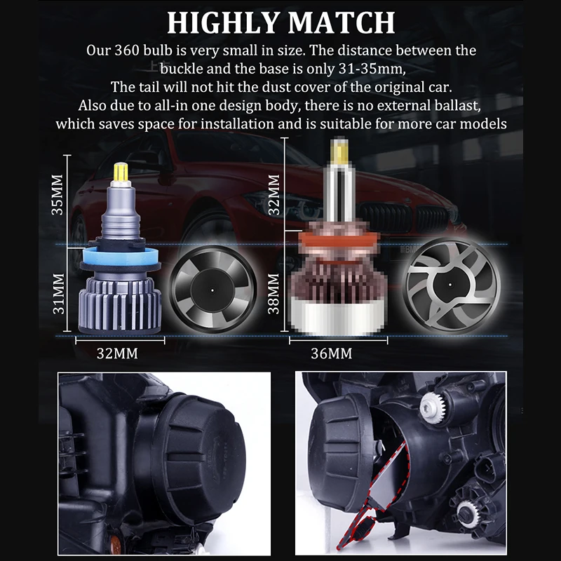 Светодиодные лампы H7 Canbus H8 H9 H11 противотуманные фары 9006 Hb4 9005 Hb3 Led 360 25000LM 6 side 60W 3D
