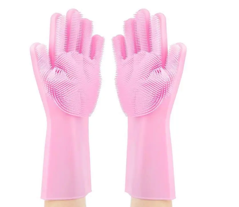 Dishwashing Gloves Magic Silicone Dishwashing Scrubber Dish Washing Sponge Rubber Scrub Gloves Kitchen Cleaning 1 Pair images - 6