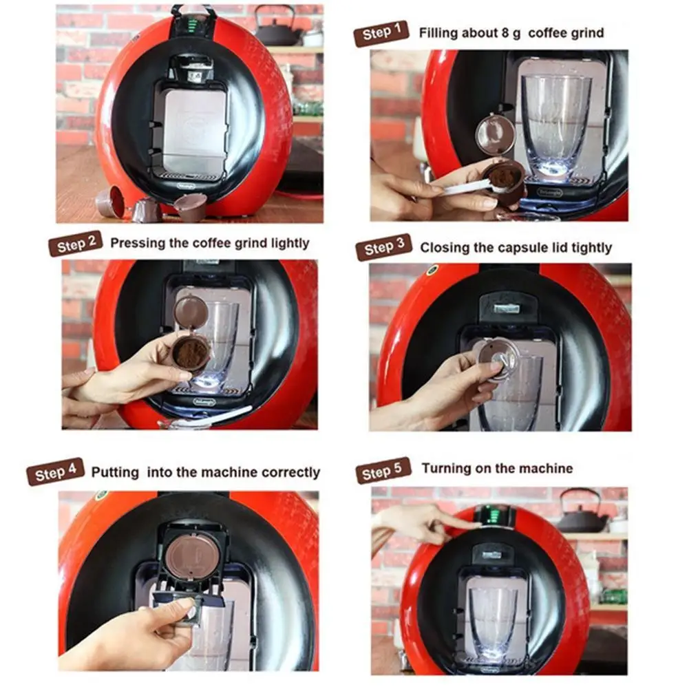 

3 Pcs Coffee Capsule Cup With Spoon Brush Food Grade Steel And Plastic Material Reusable 38*38*30mm