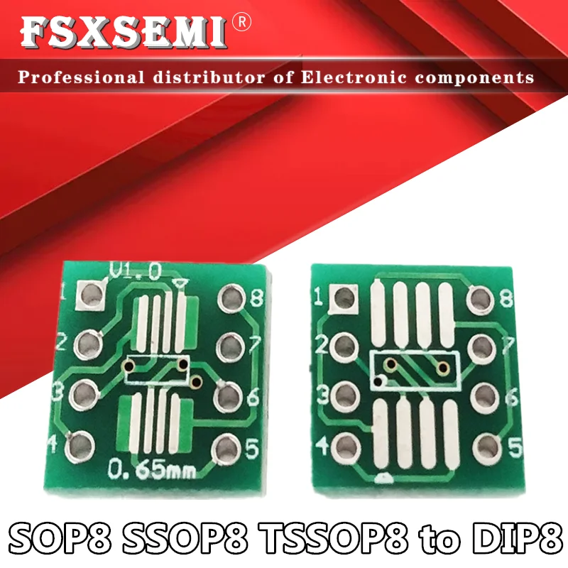 

100pcs SOP8 SSOP8 TSSOP8 to DIP8 Interposer Module PCB Board Transfer Board Adapter Plate 0.65/1.27mm Pinboard