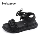 Сандалии Детские, с жемчугом и бантом, черные, летние