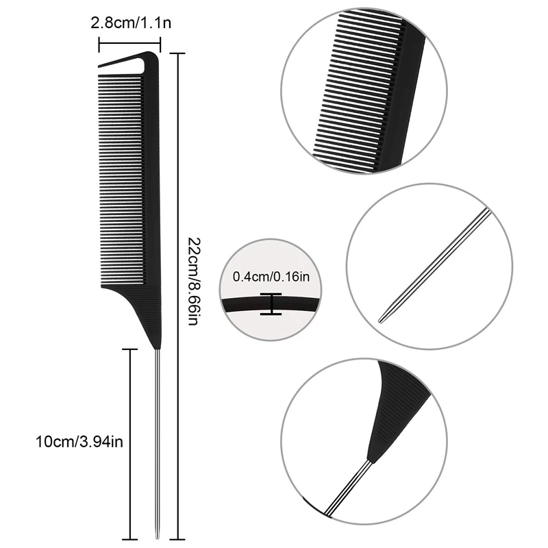 

12 Pieces Parting Comb for Braids, Teasing Combs with Stainless Steel Pintail for Hair Styling Hairdressing