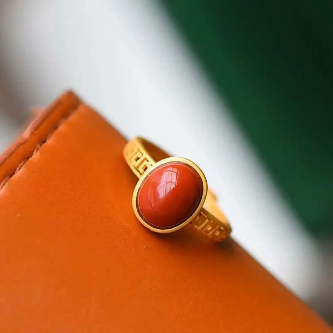 

New Luxurious Beauty Palace Style Natural South Red Agate Ring Big Egg Noodles S925 Sterling Silver Ancient Gold Craft Female Ri