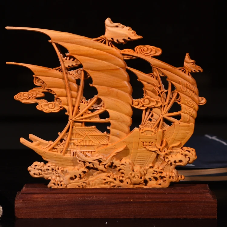 21 см парусная лодка деревянные статуи двухсторонняя резная полая скульптура