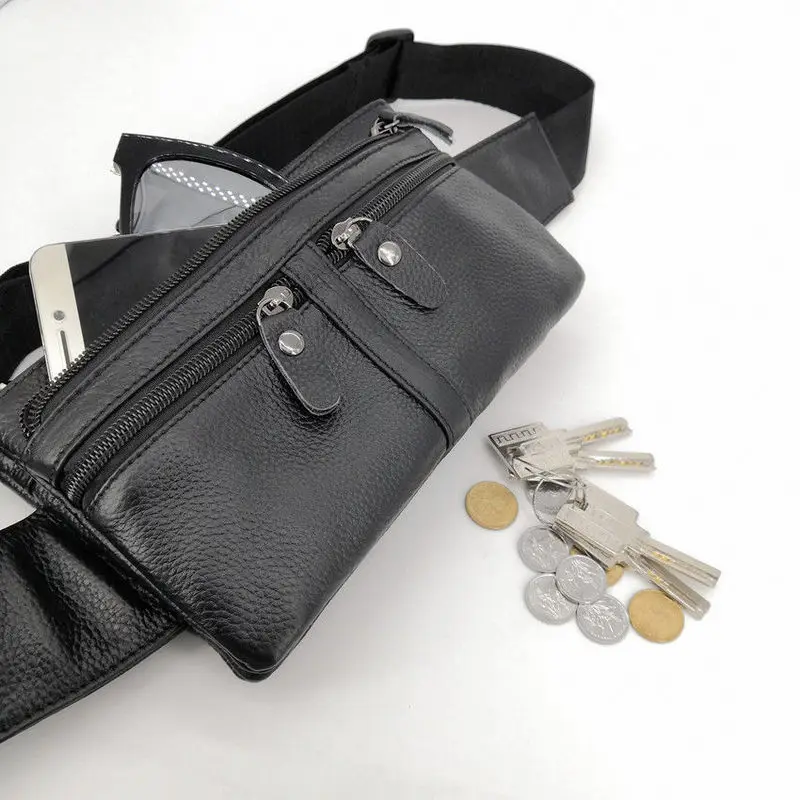 Забавная Мужская поясная сумка из 100% натуральной кожи черная сумочка на бедро
