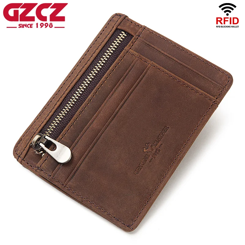 GZCZ 100% натуральная кожа тонкий мужской держатель для кредитных карт дизайнерский
