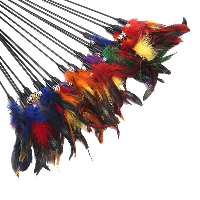 

4Pcs 60CM Cat Toy Funny Cat Stick With Small Bell Feathers Playing Rod Toys Pet Product Random Color
