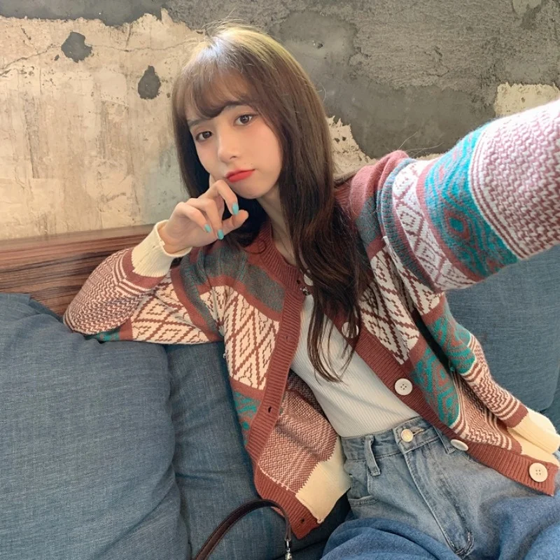 Женский свитер с длинным рукавом кардиган в раннем стиле осень 2021 |