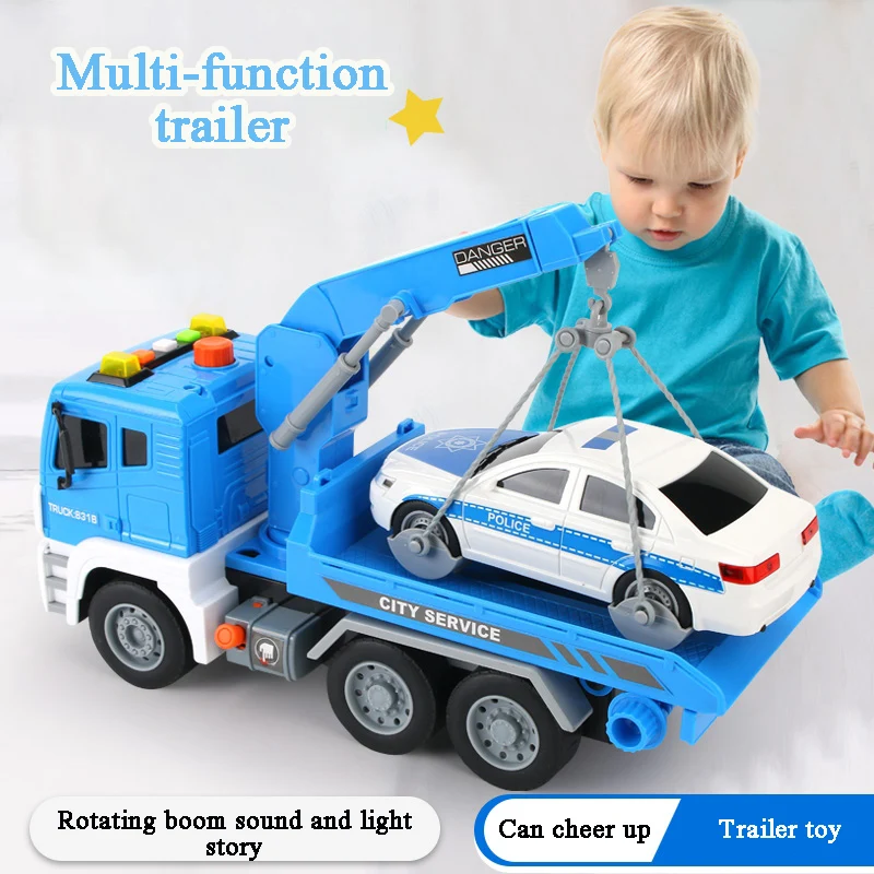 Children's trailer toy transport flatbed truck large crane crane road rescue car boy car toy birthday gift