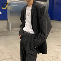 fashion men blazer striped print streetwear long sleeve lapel korean mens casual suit coats