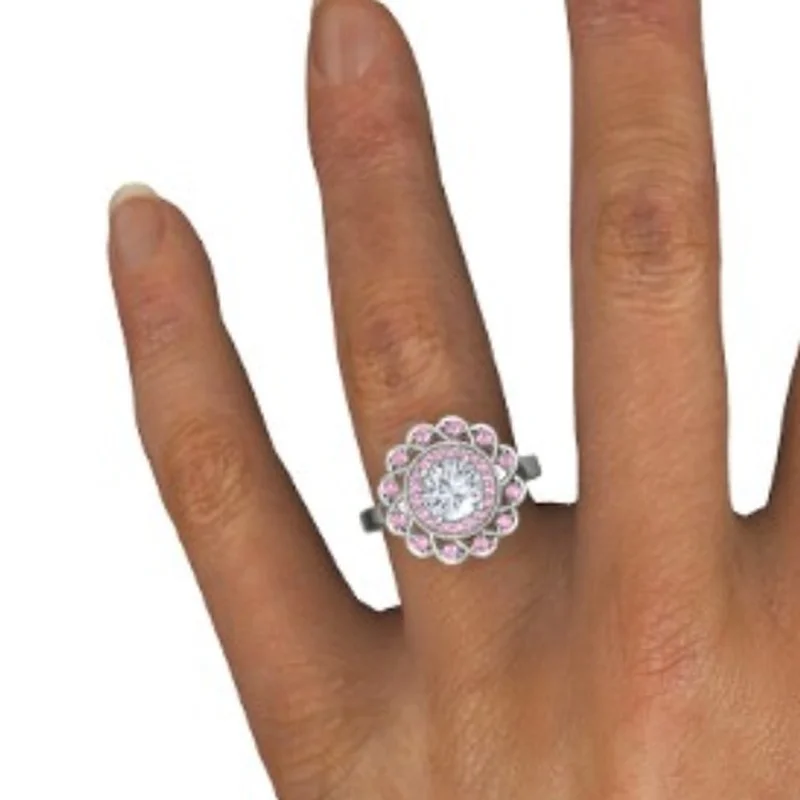 

New Fashion Exquisite Pink Flower Zircon Shape Ladies Birthday Gift Ring Anniversary Party Party Jewelry Ring Wholesale