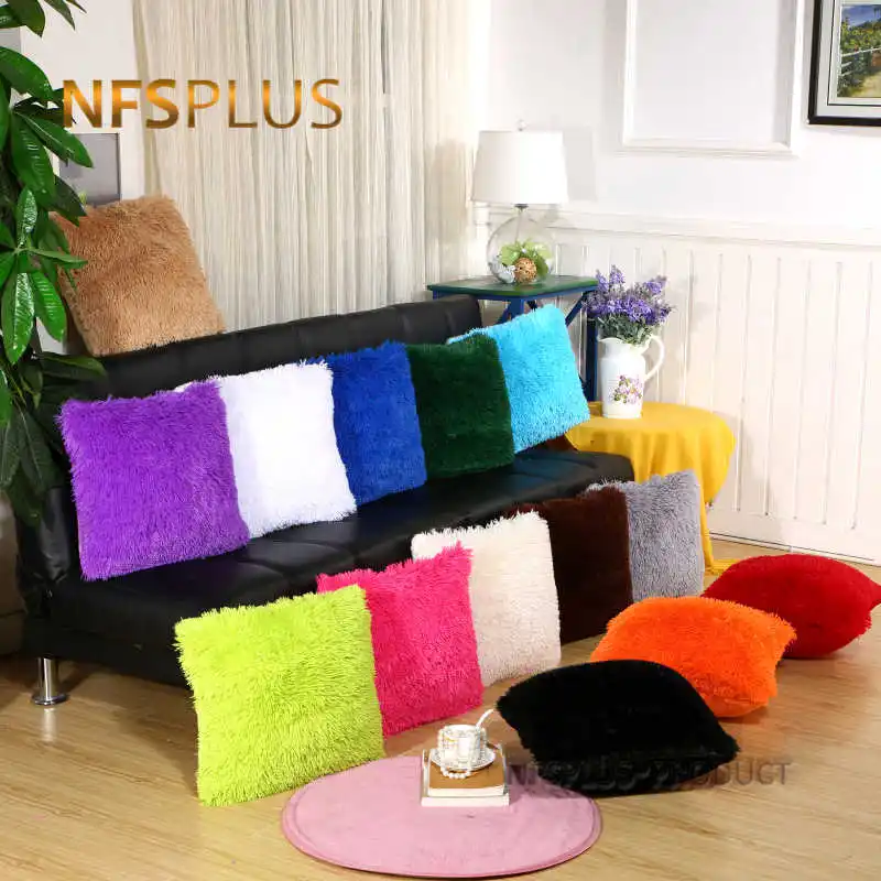 Плюшевая наволочка для диванной подушки 45x45 см квадратная черная красная зеленая