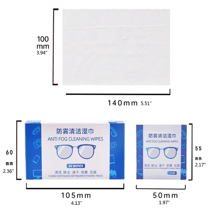 

50Pcs Anti-Fog Wipes for Glasses Pre-moistened Antifog Lens Wipe Individually Wrapped Disposable Defogger Eyeglass Wipes