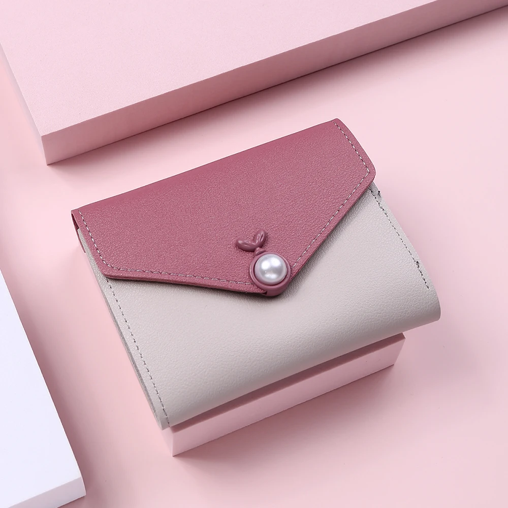 

Short Female Small Leather Coin Purse Card Holder Wallets for Women Hasp 2021 New Fashion Pearl Women's Wallet