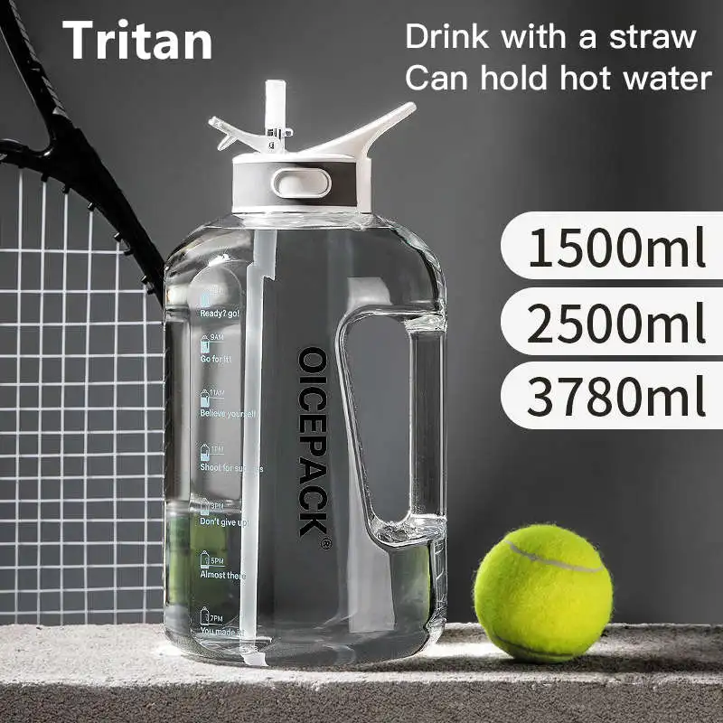 

1.5/2.5/3.78L Tritan Material Water Bottle Large Capacity Straw Cup Cup For Outdoor Sports Fitness With Straw For Outdoor Sport
