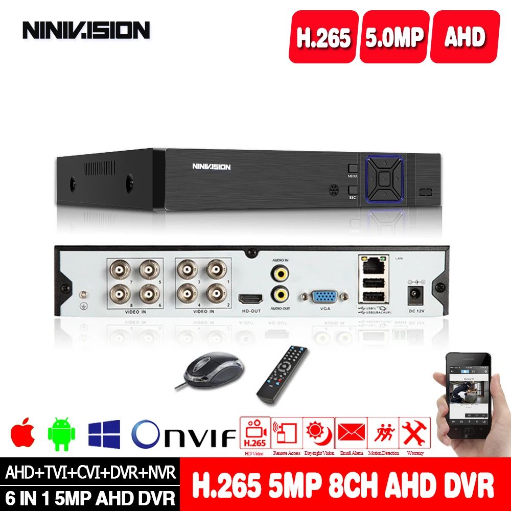 Цифровой видеорегистратор NINIVISION 8 каналов 5 МП AHD DVR камера видеонаблюдения Onvif