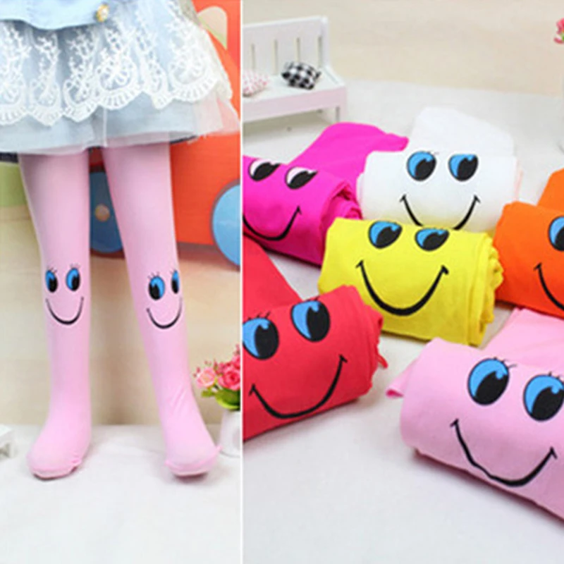 

Baby Cute Pantyhose Kids Tights Knee Fake Velvet Stocking White Cartoon Smile Children's Princess Girl Tights Stockings Tights