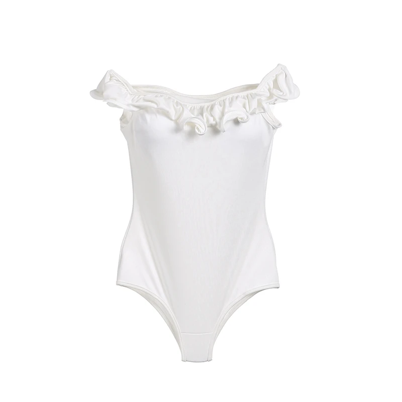 Sexy Ladies Women Elegant Romper Top Bodysuit Slim Off Shoulder Ruffle Solid Red Black White Jumpsuit Bodycon Playsuits | Женская одежда