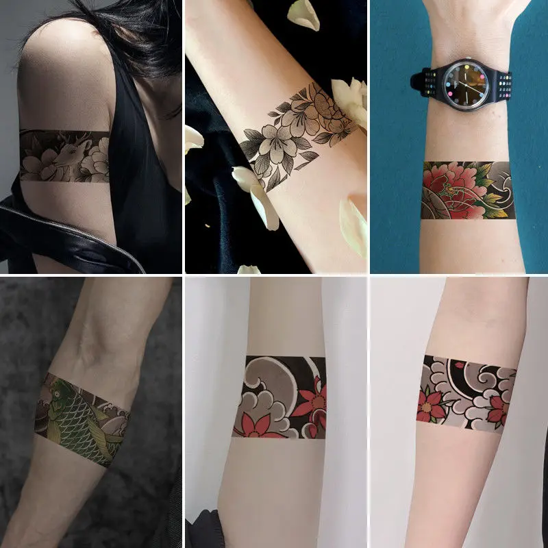 

Waterproof Flower Arm Temporary Tattoo Sticker Chinese Wind Arm Ring Wave Art Dec Fake Tattoo Men Women Foot Ring Tattoo Sticker