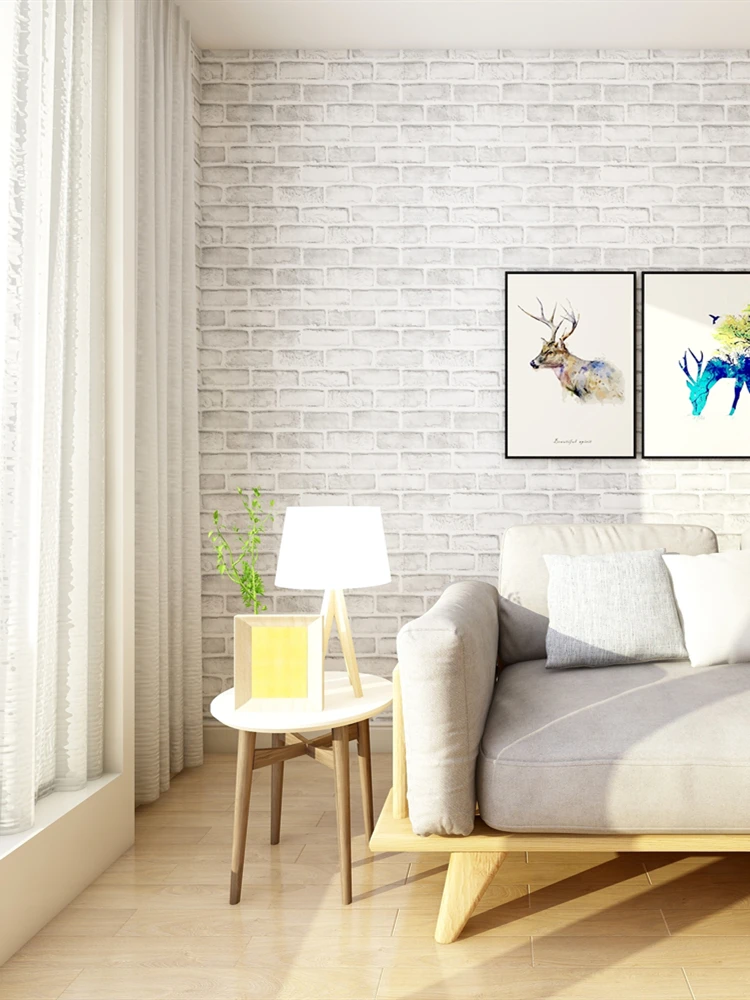 

Wokhome Vinyl Self Adhesive Peel and Stick Faux Brick Wallpaper White/Grey Contact Paper Bathroom Decorative Wall Stickers