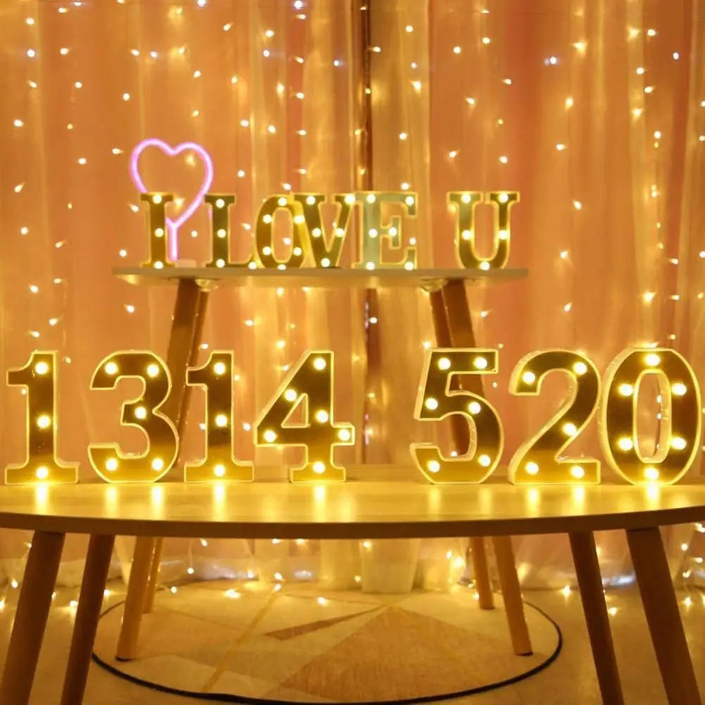 

Hot Sale Creative Letter Light Digital Shape Party Supplies Plastic Proposal Anniversary LED Lamp for Wedding Party