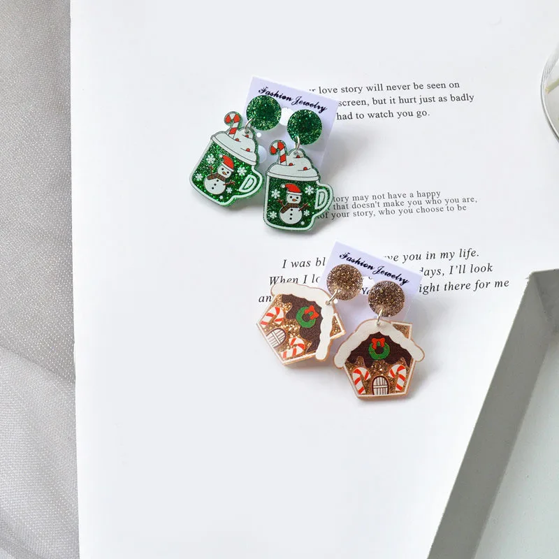 

Christmas Creativity Earrings Winter Snowflakes Hat Christmas Tree Ear Earrings Acrylic Cute Cartoon Santa Gift For Friends