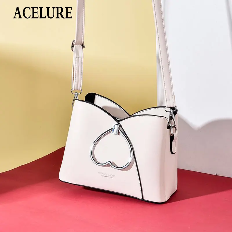

ACELURE Heart Handle Top-handle Bags Women PU Leahter Handbags Solid Color Satchels Female Shoulder Bags Purse Zipper Bags Tote
