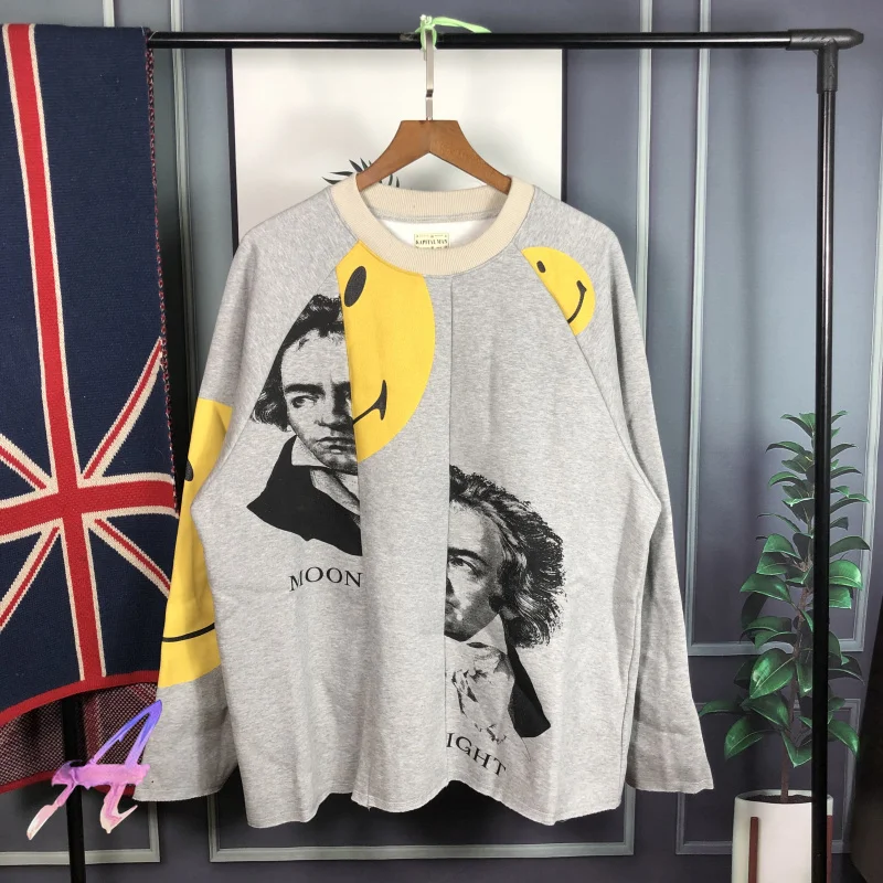 

KAPITAL Sweatshirts Arm Smile Beethoven Pullover Oversize Men's Women's Kapital Stitching Sketch Loose Round Neck Sweatshirts