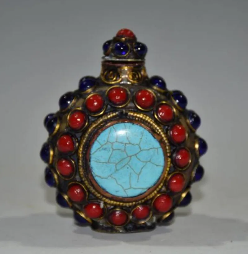 

China brass mosaic bead Snuff bottles crafts statue