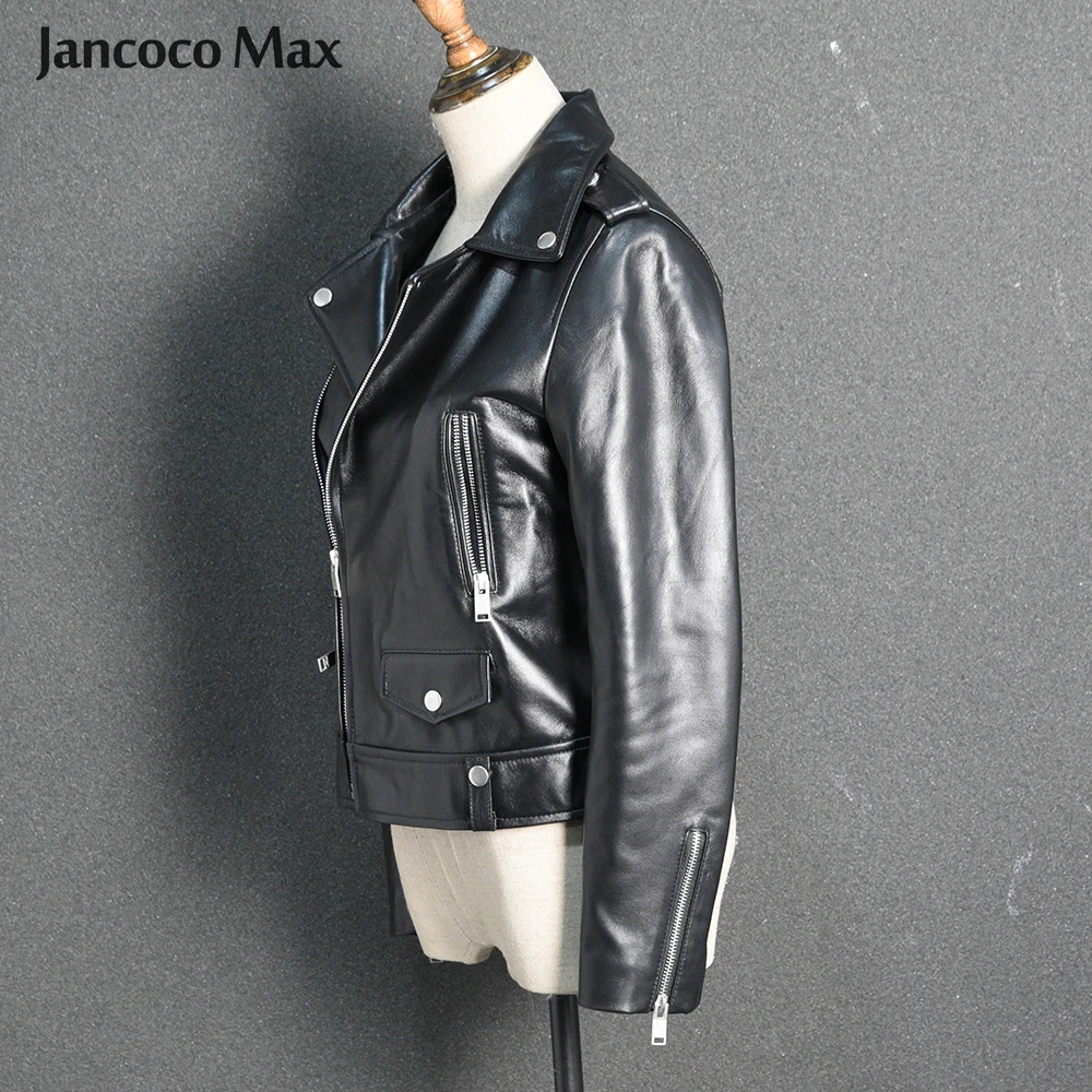 Jancoco Max Демисезонный натуральная кожаная куртка Женская одежда классические черные кожаные пальто новое поступление S8004
