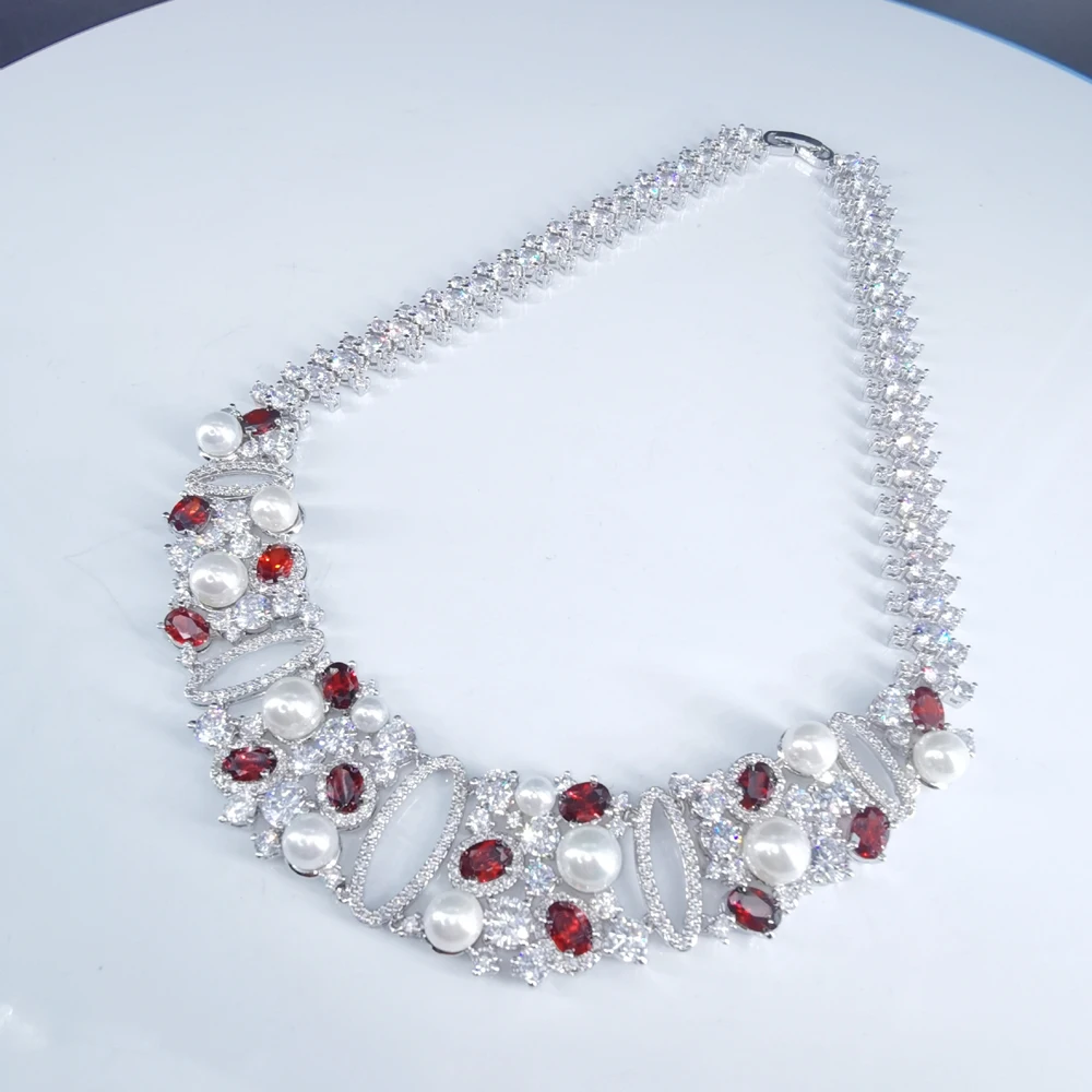 2020 New fashion luxury bohemia shell pear red CZ zircon necklace wedding banquet birthday dressing show jewelry free shipping | Украшения