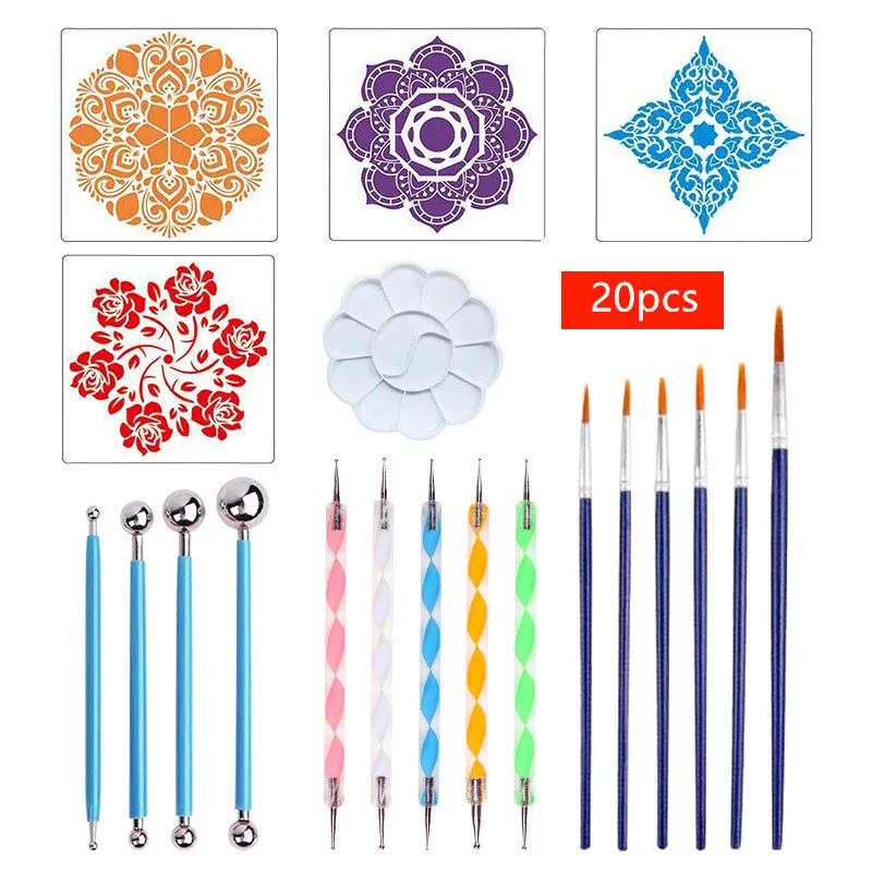

20pcs/set Mandala Dot Tool Stencil Set Brush Paint Pan Paint Rock Painting Craft DIY Art Kit