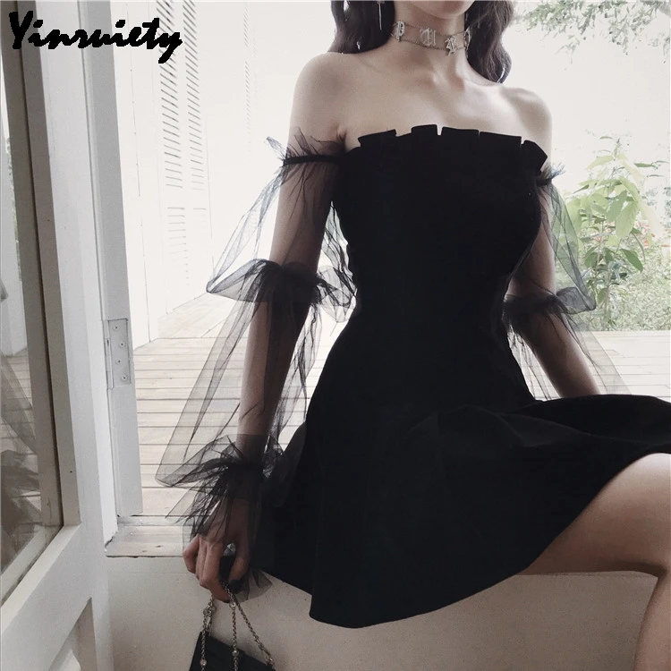 Женское мини-платье в японском стиле Харадзюку черное облегающее платье с