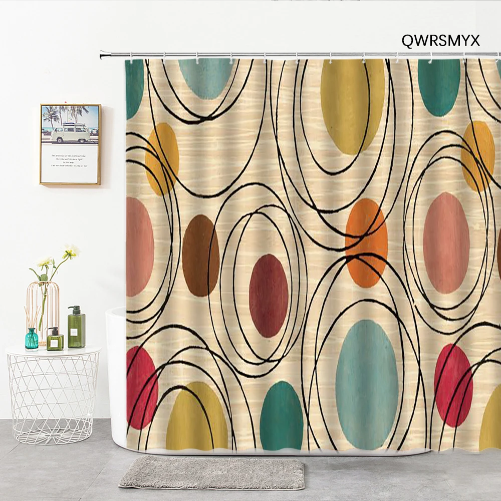 

Circular Line Geometry Shower Curtains 3D Luxury Bathroom Curtain Hooks Toilet Decoration Cloth Door Curtains Bathroom Products
