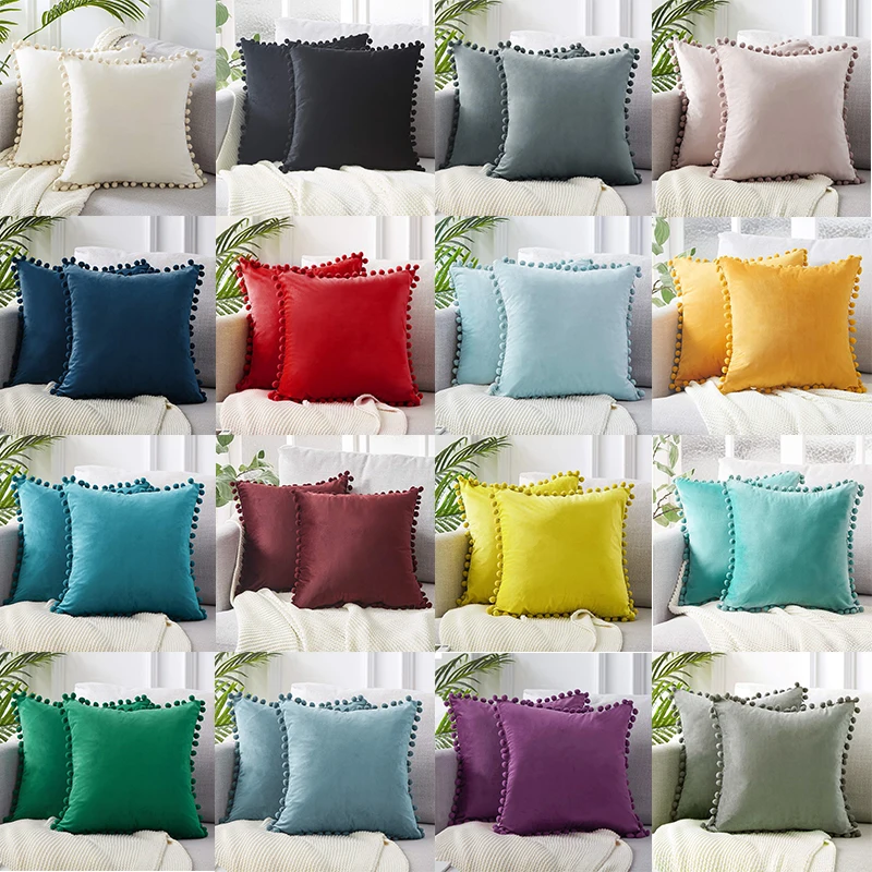 

Velvet Wool Ball Pillow Case Solid Color Sofa Pillow Cover Casual Comfortable Cushion Cover Car Throw Pillows Cover Home Decor