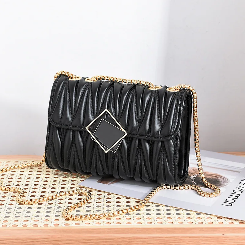 

2021 Fashion 3D Pleated Stripe New Chain Women Shoulder Bags All-Match PU Leather Brand Ladies Crossbody Messenger Bag BE04271