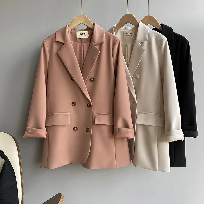 

Small suit jacket women 2021 spring new white black long-sleeved fashion double-breasted ladies blazer