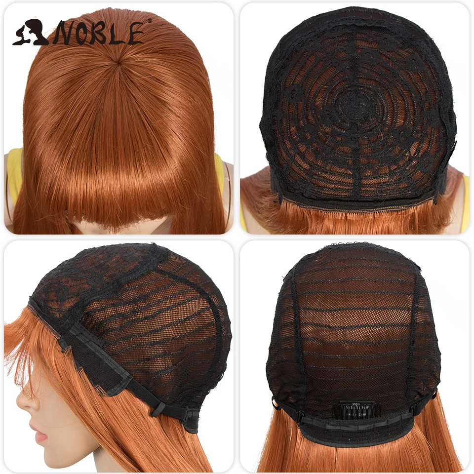 Noble Wig With Bangs Long Straight Wig Orange Wig Colored Wig Wigs For Women Cosplay Wig Heat Resistant For Women Synthetic Wig