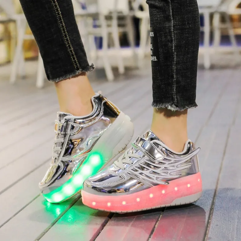 Детские кроссовки, светодиодный каток Heelys, обувь для катания на коньках, Детские легкие крылья, Двойные колеса, для мальчиков и девочек, Inine, роликовые скейты, светящиеся туфли со светодиодами