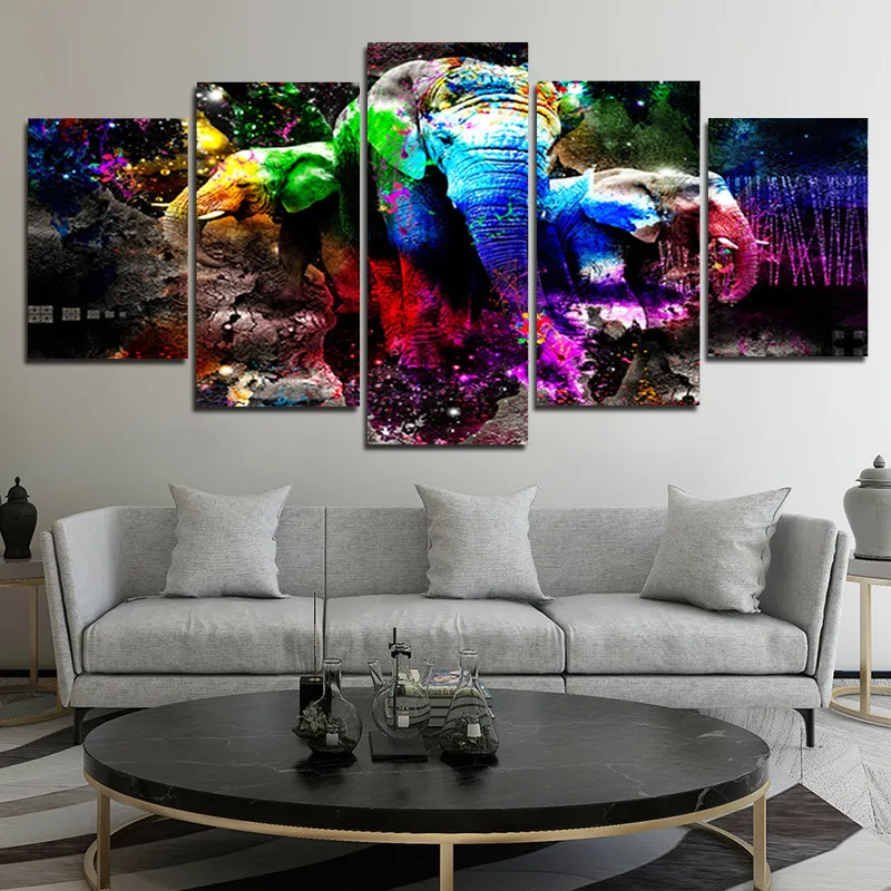 

Animal Decoration Canvas Painting Color Elephant Herd Home Decoration Poster Hd Printing Home Wall Decoration